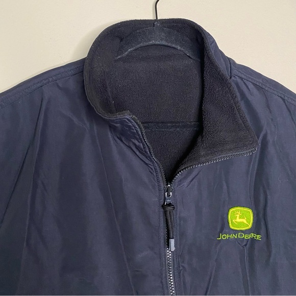 Port Authority Outdoors John Deere Reservable Fleece Zipup Vest Black Green - Picture 5 of 9